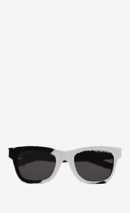 SAINT LAURENT CLASSIC E Classic 51 black and white calfskin sunglasses a_V4